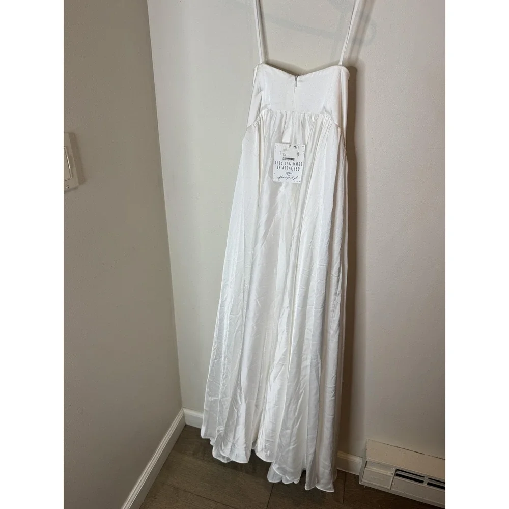 Free People Fame & Partners Dress Womens 10 White Satin Maxi Gown Bridal Wedding